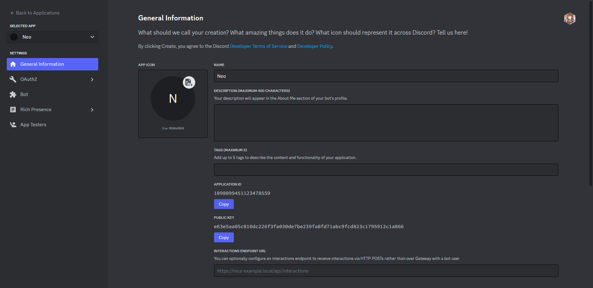 Create a new application