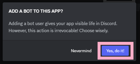 Confirm bot creation
