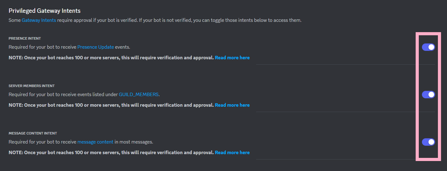 Enable intents