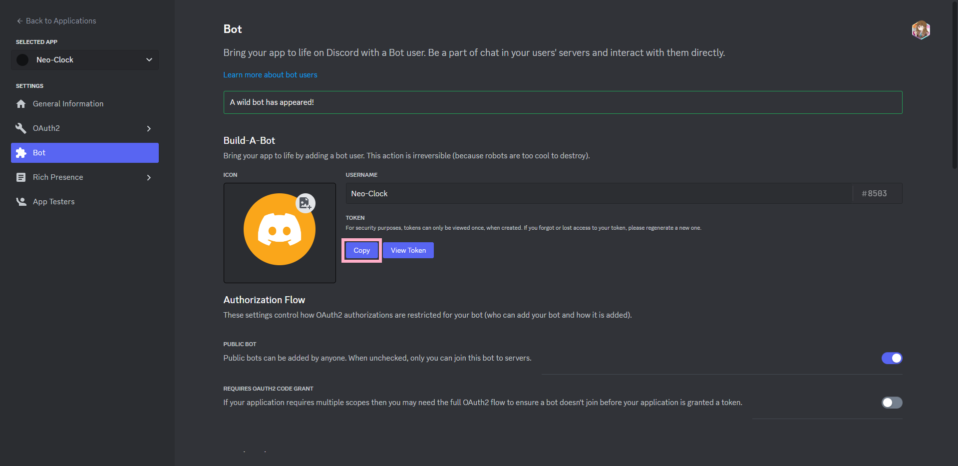 Copy bot token